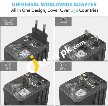 Iblockcube Universal Travel Ac Power Plug Adapter With International Socket 4X Usb 5.6A Type-C 3.0A